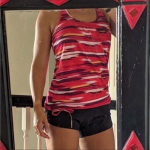 Athleta Red Pink Striped Racerback Tank Top
